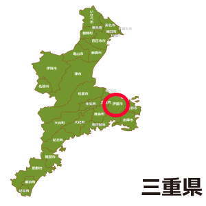 伊勢市の位置を示す三重県地図