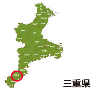 三重県での東紀州の位置を示す三重県地図
