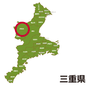 伊賀市の位置を示す三重県地図