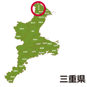 いなべ市の位置を示す三重県地図