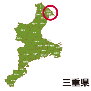 桑名市の位置を示す三重県地図