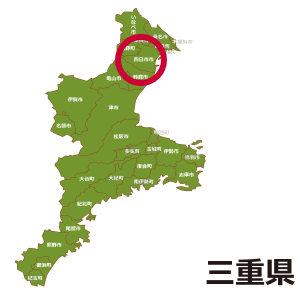四日市の位置を示す三重県地図