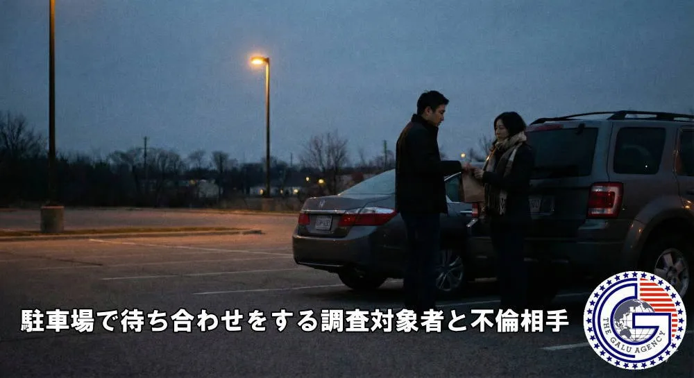 密かに駐車場で待ち合わせをする不倫カップル